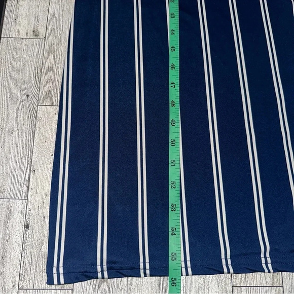 NEW Rouge Collection 1X Navy Striped Stretch Lightweight Maxi Dress Ruffle Front - Picture 12 of 13